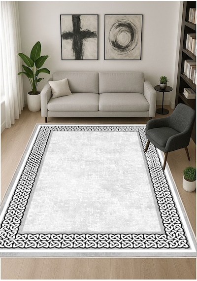 STY Home Gri Dijital Baskı Salon Halısı Kaymaz Tabanlı Yıkanabilir Halı Yolluk 531 Gri