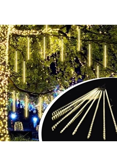 10'lu 45 Cm Plastik Meteor Led Usb 2m Kablo Sarı Renk Ağaç Işığı Renk Değiştiren Asmalı Dekoratif Bahçe Ve Dış Mekan Aydınlatması Sarı