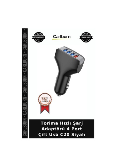Premium Torima Hızlı Şarj Adaptörü 4 Port Çift Usb C20 Siyah Araç Gereci Telefon Şarjı