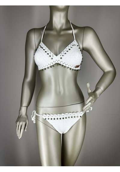 İvita Kırık Beyaz Pul Detaylı Çok Tarz El Yapımı Tığ Örgüsü Bikini