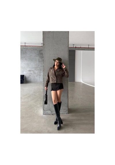 Meecy Kadın Viral Model Kısa Trençkot Haki Haki