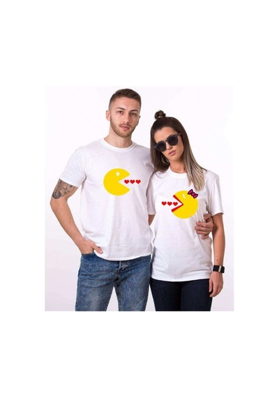 Tshirthane Pacman Kalp Sevgili Kombinleri Tshirt Kombini Beyaz