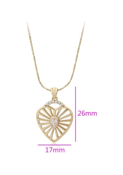 Zirkon Taşlı Güneş Temalı Kalp Figürlü 14 Ayar Altın Kaplama Kadın Kolye Gold