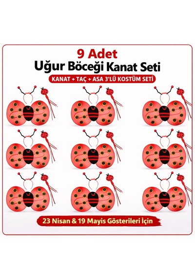 9 Lu - 819 - Uğur Böceği Kostüm Seti At - Csmo-tex - Taç Asa