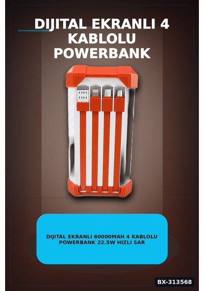 Dijital Ekranli 60000mah 4 Kablolu Powerbank 22.5w Hizli Sarj Coklu Cikisli Bx-313568 Diğer