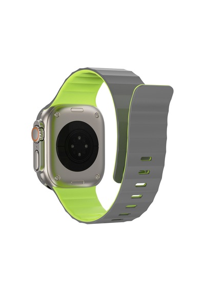Watch Ultra 49mm Uyumlu Wiwu Mag Secur Serisi Silikon Kordon Gri - Yeşil