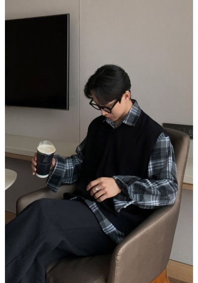 Cool Tarz Erkek Siyah V Yaka Oversize Süveter Siyah Siyah