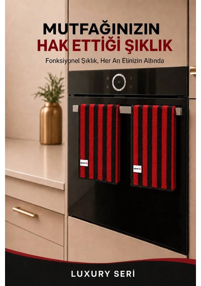 Luxury Serisi 2 Li Kırmızı Siyah İri Çizgili Mikrofiber Temizlik Bezi 40x40 Cm Süper Emici İz Bırakmaz Kırmızı - Siyah