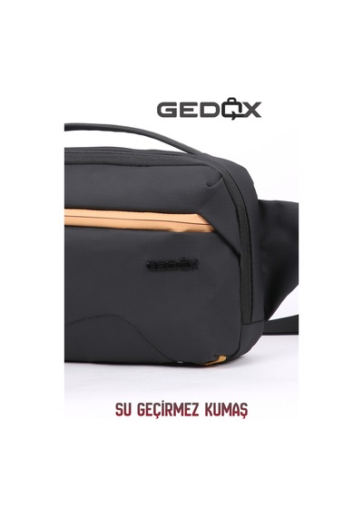 Gedox Siyah Turuncu Detaylı Rfıd Korumalı Su Geçirmez 3 Bölmeli Erkek Bel Ve Çapraz Göğüs Çantası Gdx2105