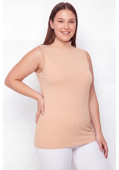 Terrien Özel Seri Günlük Giyim Vücut Saran Rahat Kesim Kadın Büyük Beden Balıkçı Yaka Kolsuz Body Ten