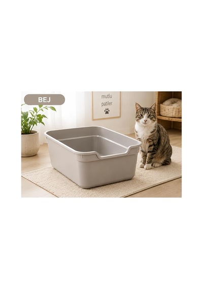 Kedi Tuvalet Açık Geniş, Pratik Ve Kolay Temizlenebilir 49 X 38 X 18,5 Cm Bej