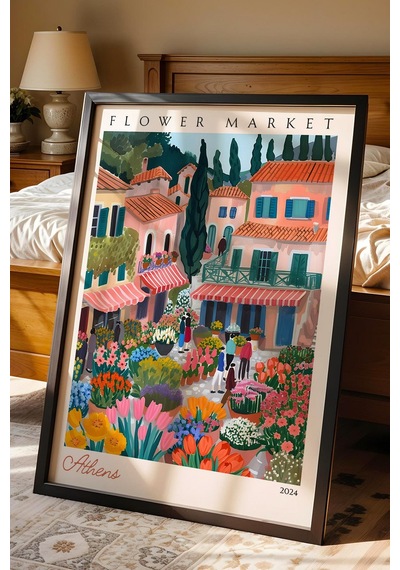 Atina Yunanistan Çerçeveli Tablo Seyahat Severlere Salon Ve Ofis İçin Estetik Duvar Dekoru Travel Flower Market