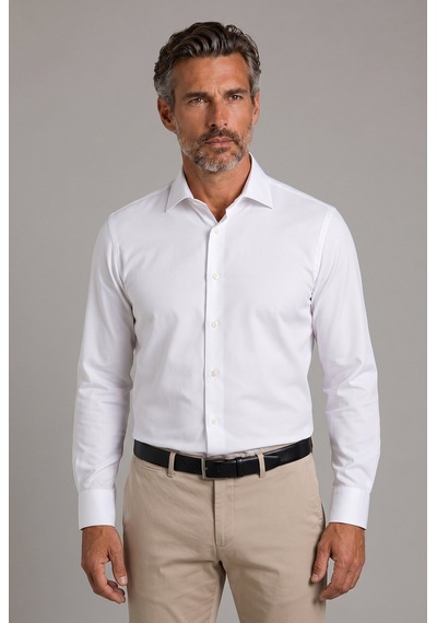 Bisse Beyaz Regular Fit Cepsiz Klasik Uzun Yaka Saten Gömlek Gmkls252186 D01
