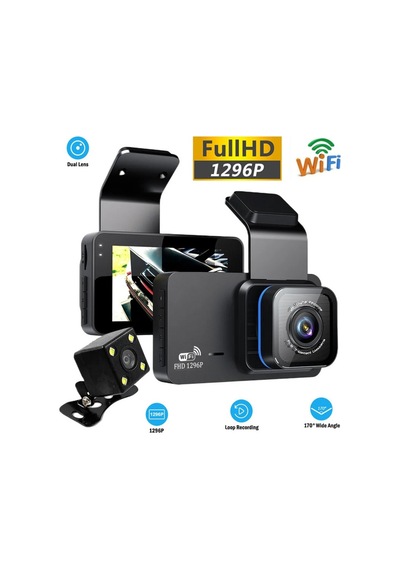 Black Box Wifi Li Araç İçi Kamera 3 İnç Ekranlı Ön Ve Geri Görüş Kameralı Mikrofonlu 1296p Super Hd