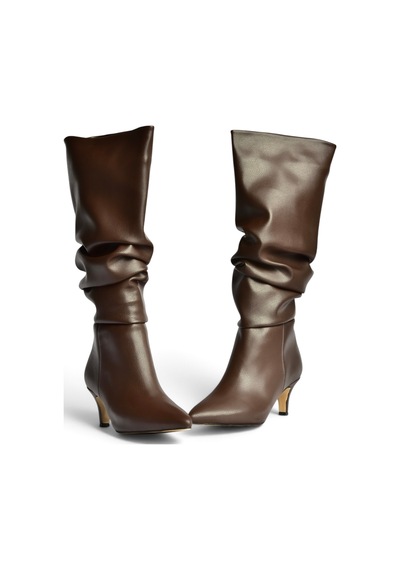 Fox Shoes Z965170409 Kahverengi İnce Topuklu Büzgülü Kadın Çizme