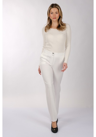 Modiva Minimalist Yüksek Bel Regular Fit Kadın Pantolon - Günlük & İş Ekru