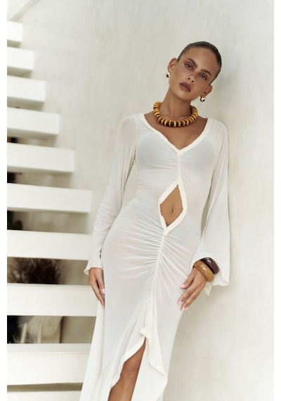 Mai Collection Mai Studios Co. Alyona Dantel Detay Bej Elbise Bej