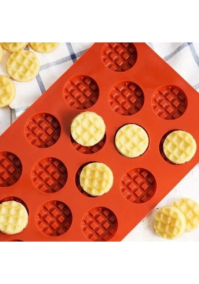Silikon Waffle Kalıbı, Çikolata Kalıbı, Bisküvi Kalıbı Ve Kurabiye Kalıbı Mini Yuvarlak Kahverengi