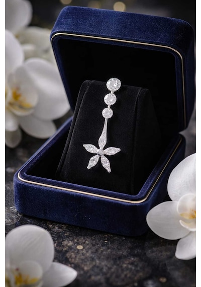 316l Cerrahi Çelik Göbek Piercing Zirkon Taşlı Sallantılı Kadın Piercing Paslanmaz Kararmaz Figürlü Fashion Özel Tasarım Göbek Piercing Modeli - 18 Gümüş