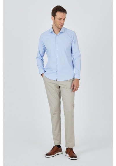 İmza Uzun Kol Çizgili Desen Bez Ayağı İtalyan Yaka Cepsiz Esnek Classic Slim Fit Gömlek 1004250200 Beyaz