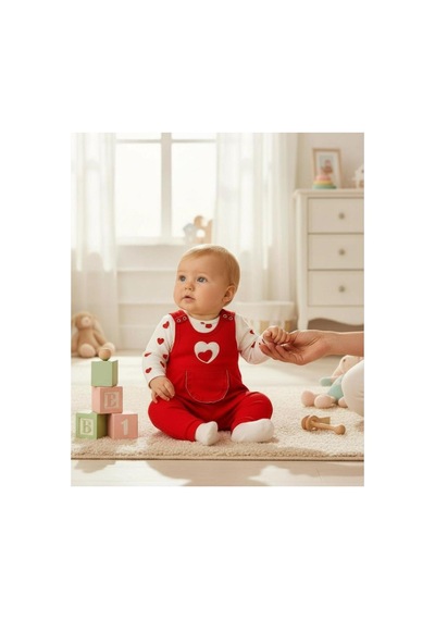Altıntaş Baby Kalpli Süzene Kız Bebek Tulum Kırmızı Kırmızı