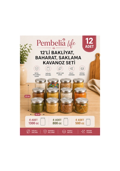 12 Li Metal Kapaklı Kavanoz Seti Etiketli Bakliyat Baharatlık Erzak Kavanoz Seti Kavanoz Takımı Gri Gri
