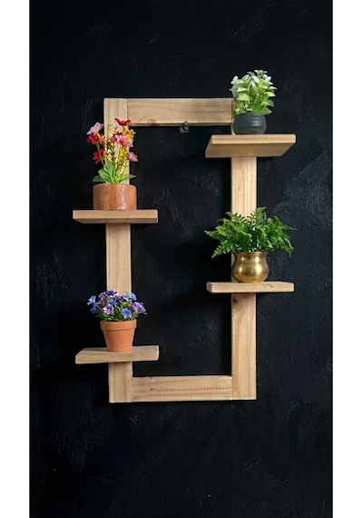 Ahşap Duvar Rafı - Çift Taraflı Bantlı Kolay Montaj - 60x40 Cm Bej