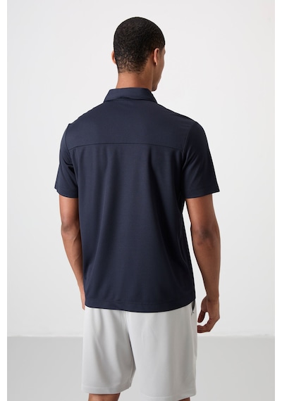 Tommy Life Lacivert Nefes Alan Dokulu İnce Esnek Standart Fit Polo Yaka Erkek Performans T-shirt - 88402 Lacivert