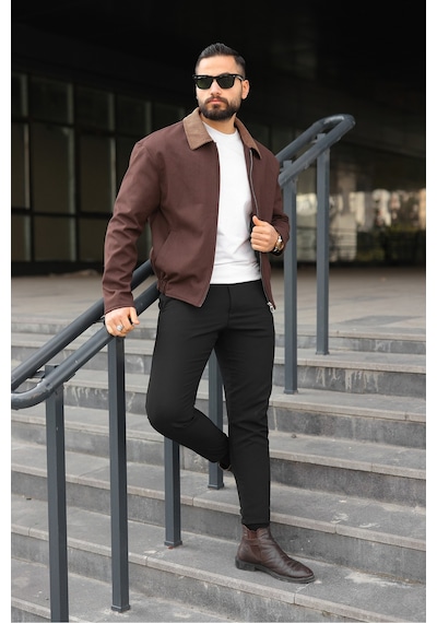 Kadife Yakalı Trucker Model Ceket Kahverengi