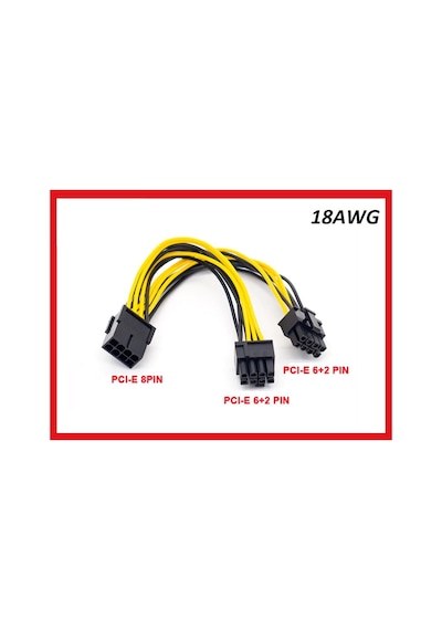 8 Pin Kablo Ekran Kartı Power Çoklayıcı Kablo 18Awg Pci-E Molex