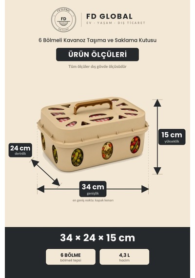 6 Bölmeli Kavanoz Taşıma Ve Saklama Kutusu Kulplu Mutfak Organizeri, Turşu Reçel Konserve Kavanozu Düzenleyici, İstiflenebilir Kiler Bej Bej