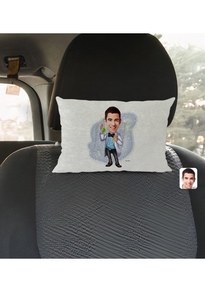 Bk Gift Kişiye Özel Erkek Kimya Öğretmeni Karikatürlü Dikdörtgen Araç Koltuk Yastığı-3 Çok Renkli