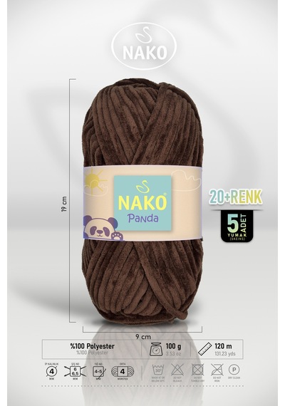Panda - Koyu Kahve 3105 - 5'li Paket - 100gr/120m - Kadife El Örgü İpi - Amigurumi Punch İpi