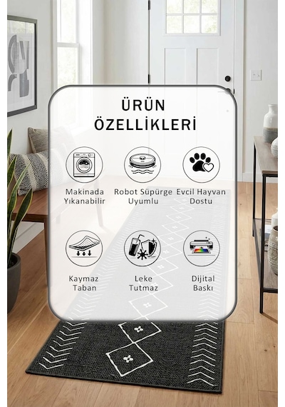 Yıkanabilir Yolluk 15 Siyah