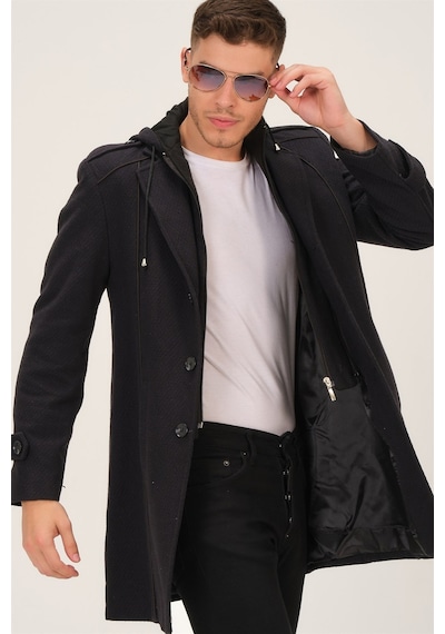 Plt8334 Dewberry Erkek Palto-Siyah-Lacivert-Siyah-Lacivert Lacivert - Siyah