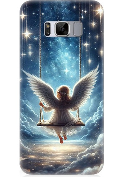 Samsung Galaxy S8 Uyumlu Yıldızlarla Salıncakta Melek Desenli Silikon Kılıf Çok Renkli