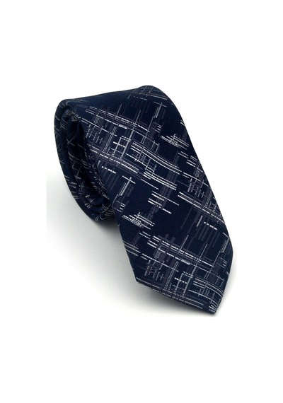 Gaffy Gri Kırcıl Desenli Lacivert Dokuma Kumaş Mendilli Slim Fit Kravat // Sdk-2611-2 Lacivert