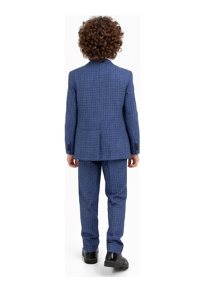 Ahengim Erkek Çocuk Slim Fit Dokulu Çizgili Klasik Takım Elbise Ak197-198 Mavi