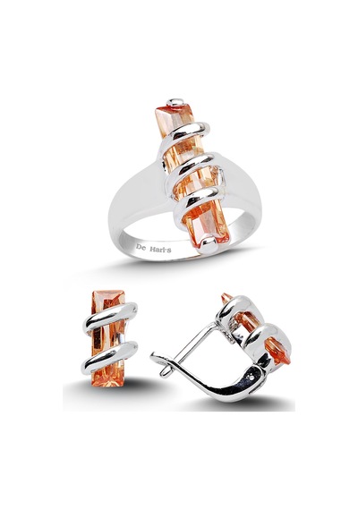 Kuyumcudükkani Topaz Renk Zirkon Taşlı Yüzük Küpe Seti-24008-w-ora Beyaz