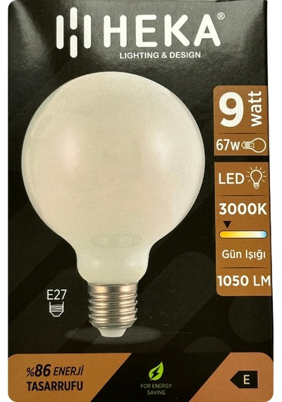 5 Adet Heka 9w 67w 3000k Sarı Işık E27 Duylu Kalın Duy Led Glop G95 Ampul Heka