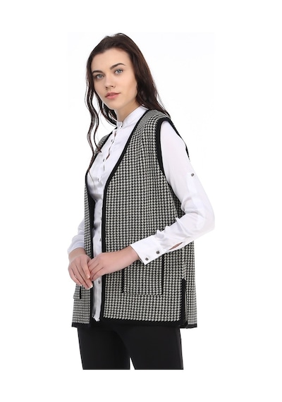 Uludağ Triko Kadın Kazayağı Desen Yelek / Siyah-Taş