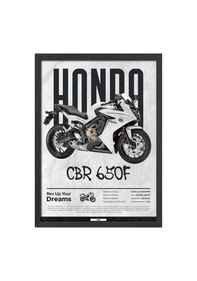 Honda Cbr 650f Siyah Ahşap Çerçeveli Poster, Motosiklet Duvar Tablosu