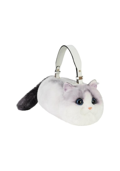 Bear & Deer Pelüş Kedi Şeklinde El Çantası Kirli Beyaz - Bd-cat003 Beyaz  -  Siyah