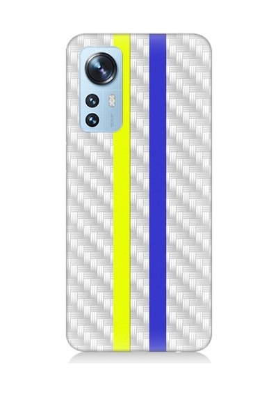 Xiaomi 12 Uyumlu Sarı Lacivert Metal Motif Desenli Silikon Kılıf
