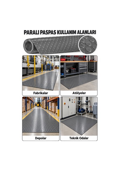 Hortumtech Paralı Paspas Pvc Zemin Kaplama Garaj Depo Atölye Araç İçi Ofis 2,2 Mm - Gri 120 X 80 Cm