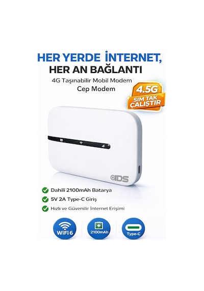 4g Taşınabilir Mobil Modem - Sim Kart Tak Çalıştır. Kullanımı Kolay - Süper Hızlı Bağlantı