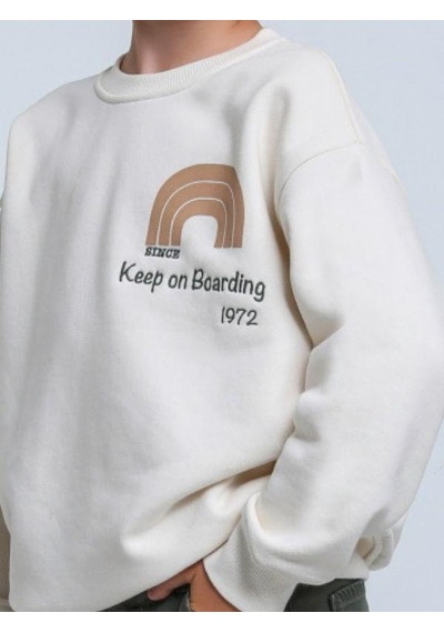 Jack Lions Erkek Çocuk Keep On Yazılı İnce Şardonlu 3 İplik Sweatshirt-14267 Krem