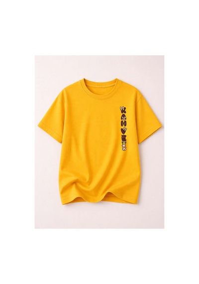 Herkesemoda Love Teddy Baskı Detaylı Kadın Bisiklet Yaka Pamuklu T-shirt Sarı