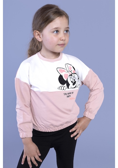Toontoy Kız Çocuk Garnili Baskılı Sweatshirt Pudra