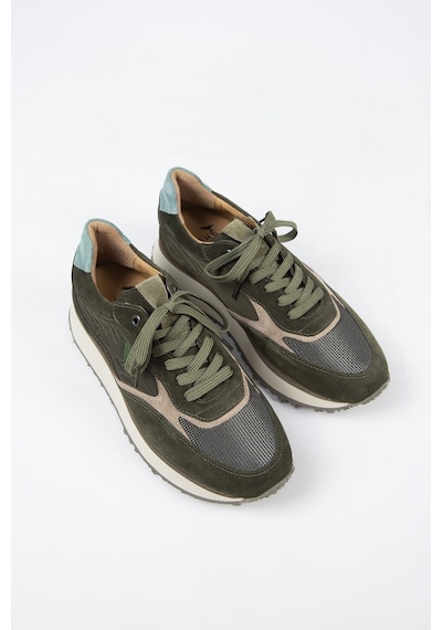 Krahe Calista Erkek Hakiki Deri Bağcıklı Haki-bej Sneakers 001